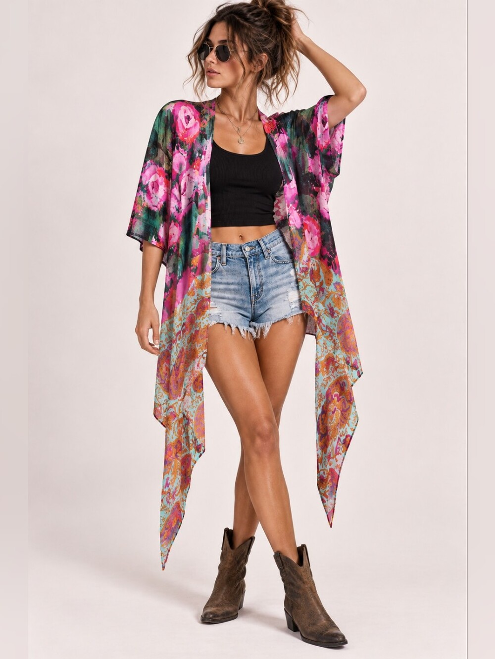 A Rare Bird Handmade Floral Paisley Draped Kimono Duster